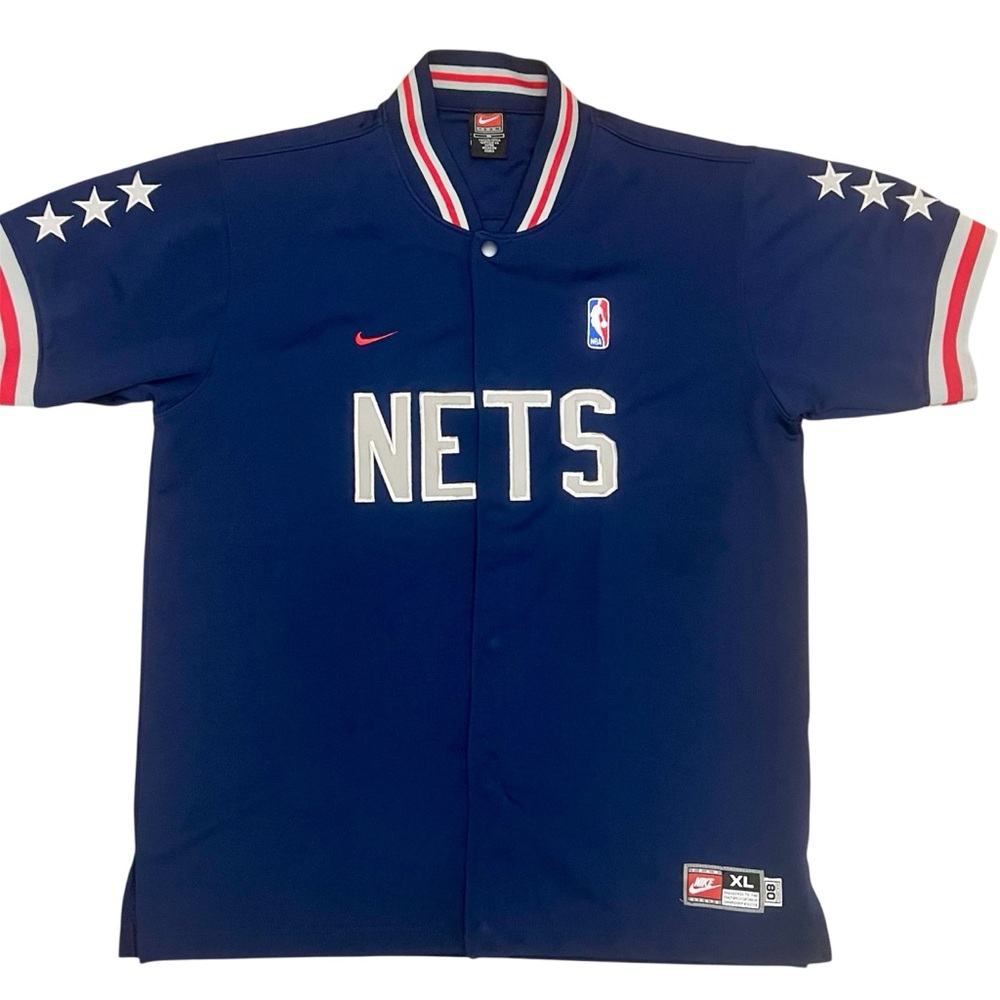 Nike New Jersey Nets Vintage Warm Up Jacket Snap Button Blue Jersey Size XL NBA